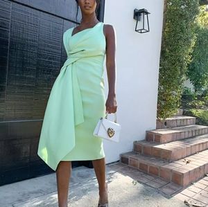 Bare Shoulder Sash Detail Pencil Midi Dress in Lime